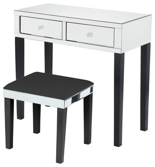Venecia Mirrored 2-Drawer Vanity Table With Stool Set, Black
