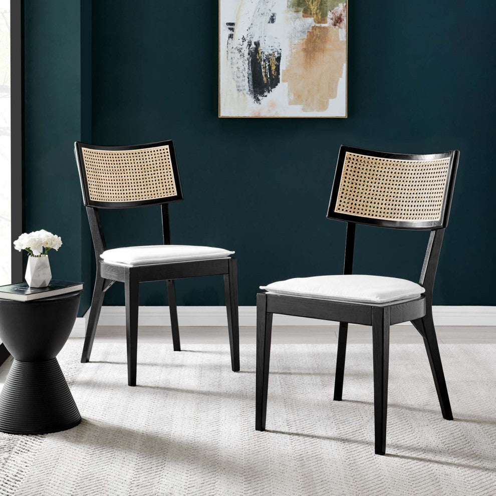 Side Dining Chair, Set of 2, White Black, Wood, Modern, Cafe Bistro Hospitality