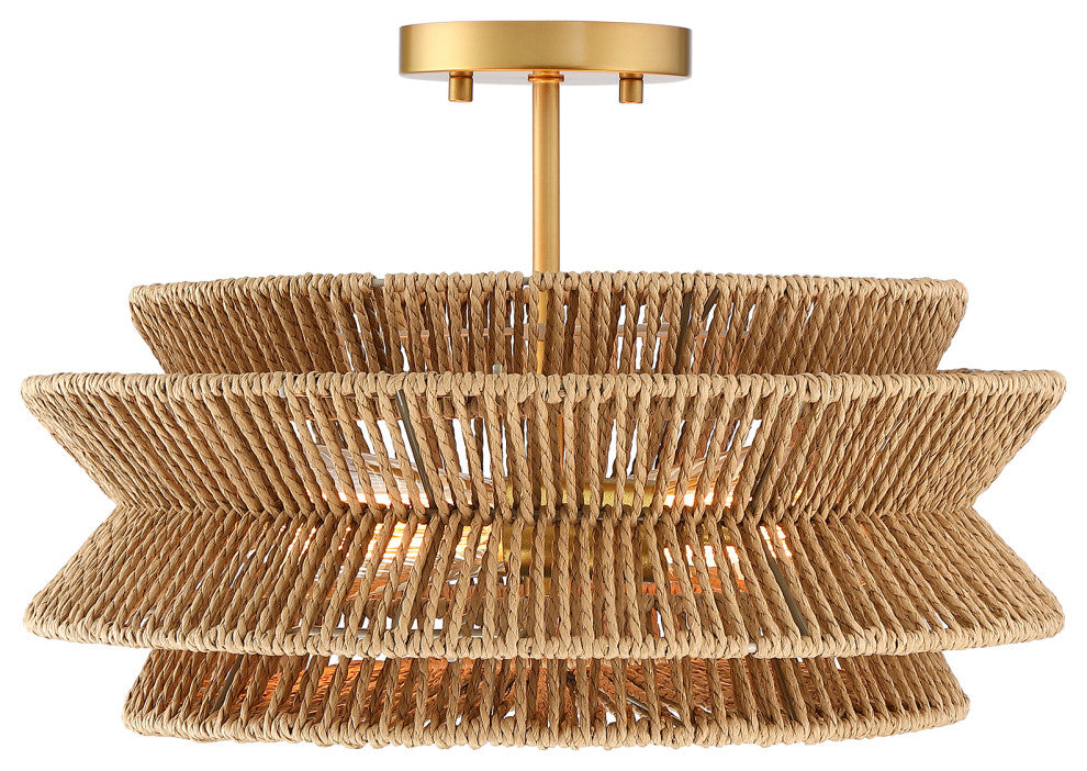 16" 2-Light Bohemian Woven Rope Semi-Flush Mount Ceiling Light