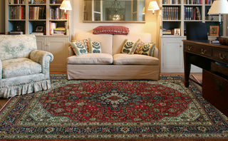 Semi Antique Wakeman Red/Navy Rug, 6'6x9'10