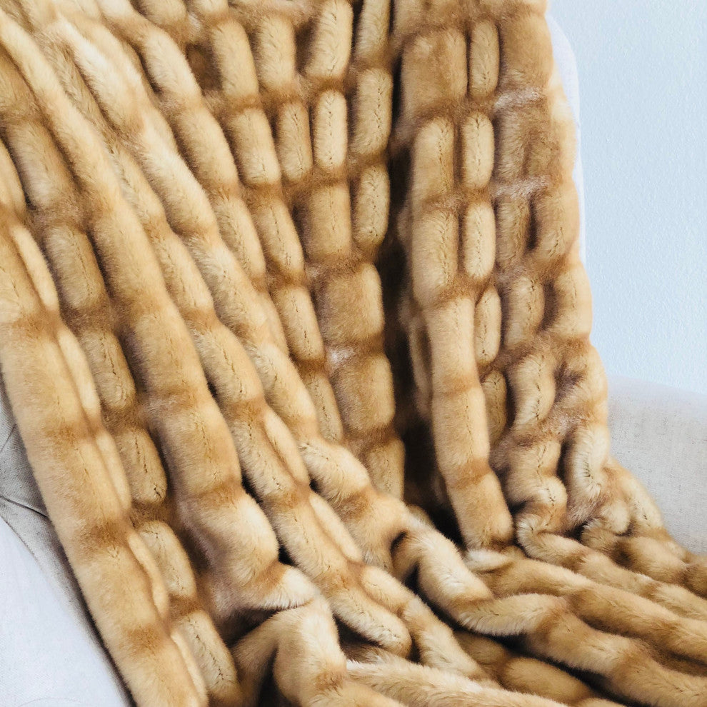 Plutus Beige Tissavel Mink Faux Fur Handmade Luxury Throw