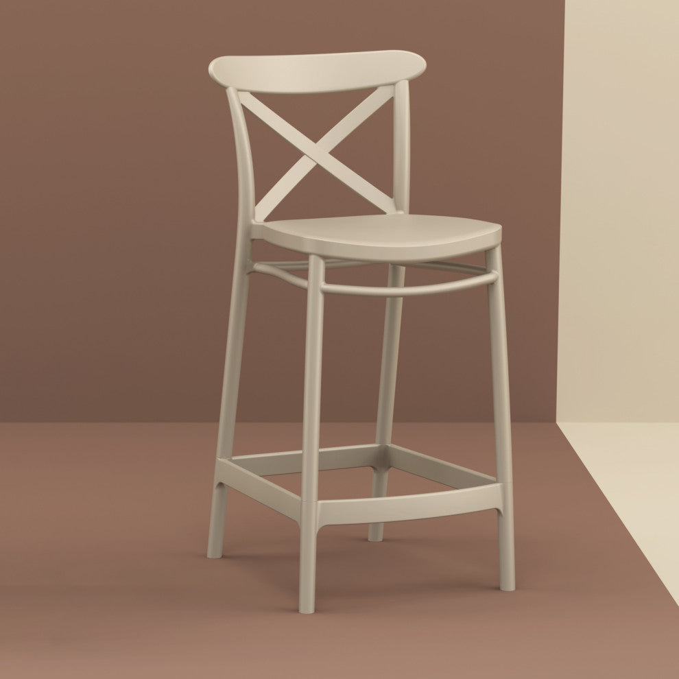 Cross Counter Stool, Set of 2, Taupe