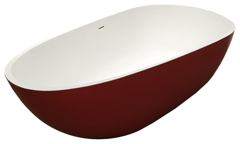 ADM Oval Freestanding Bathtub, Matte Red Exterior/White Interior, 66.9"