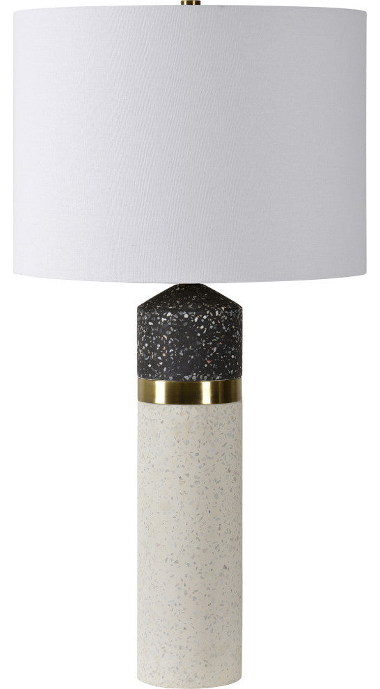 Kaitlyn Terrazzo White and Black Speckled Table Lamp With Off-White Cotton Shade