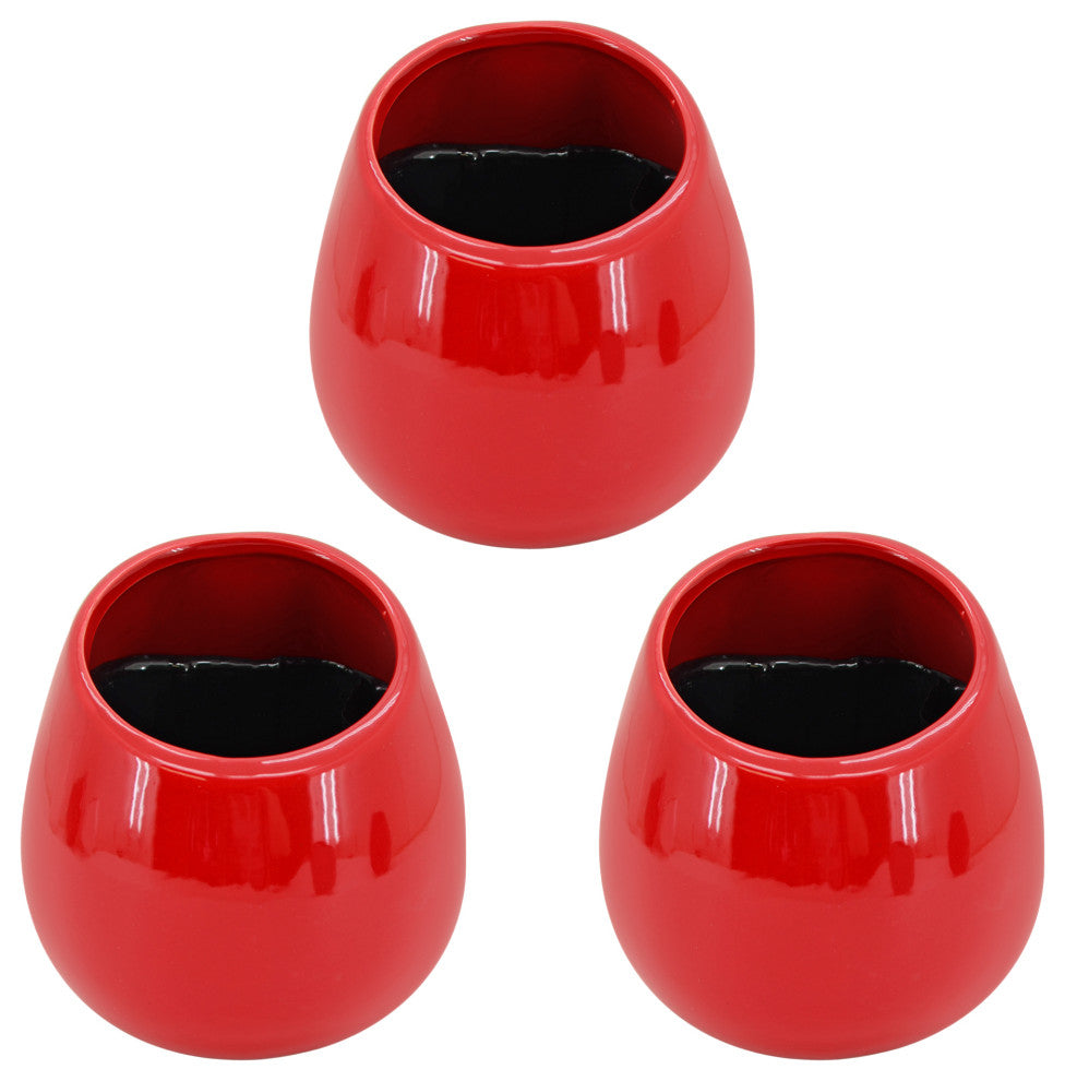 Small Round Wall Planters, Set of 3, Red