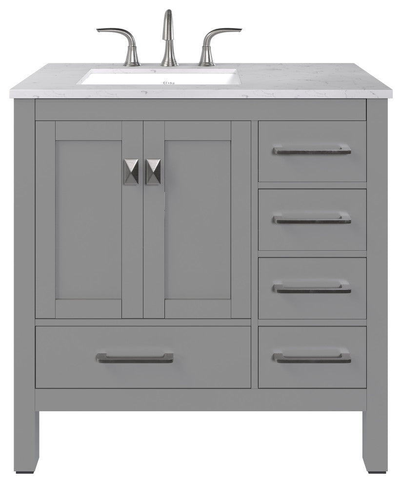 Eviva Aberdeen 36" Transitional Gray Vanity White Carrera Top and Square Sink