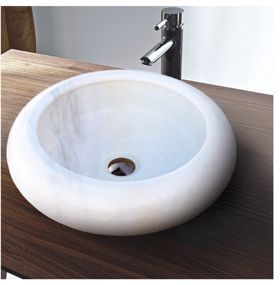 Carrara White Marble Natural Stone Vessel Sink (D)15.5" (H)6"