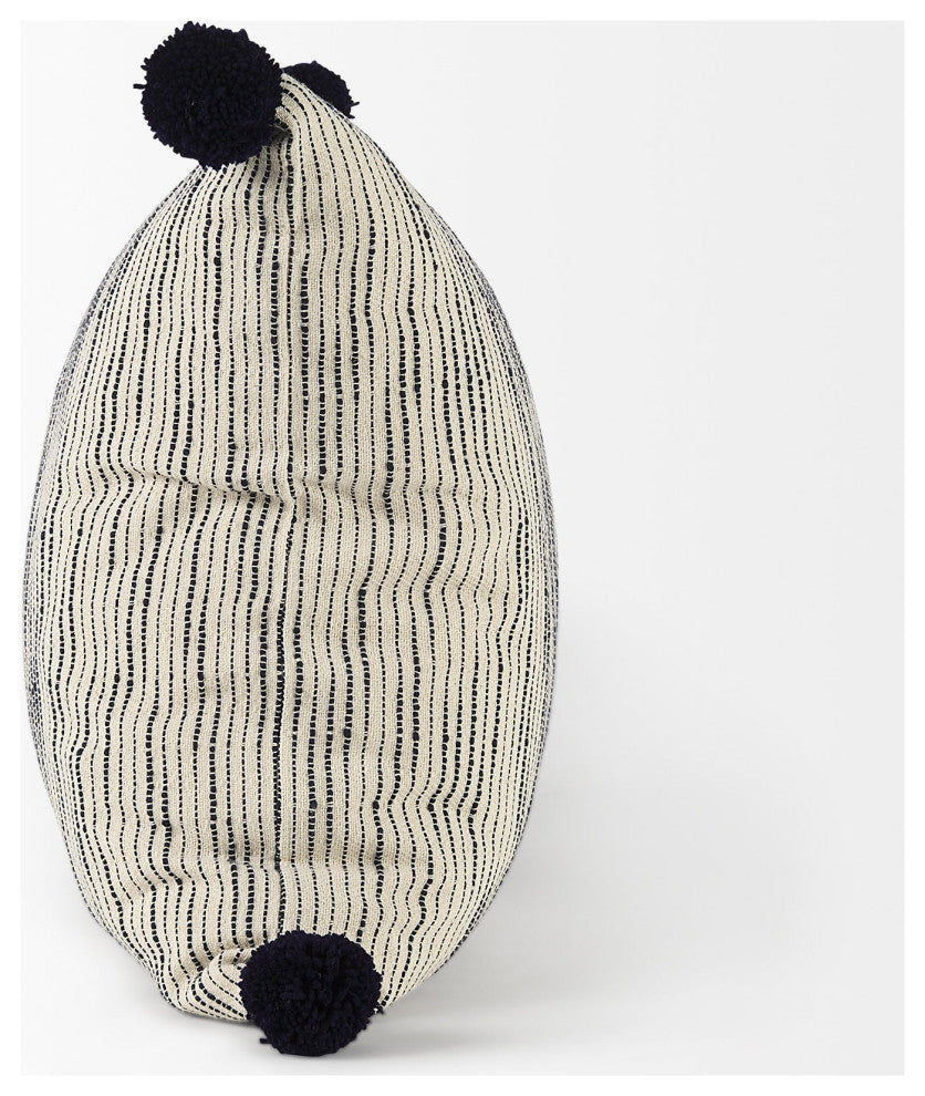 Beige and Midnight Pom Pom Square Accent Pillow Cover