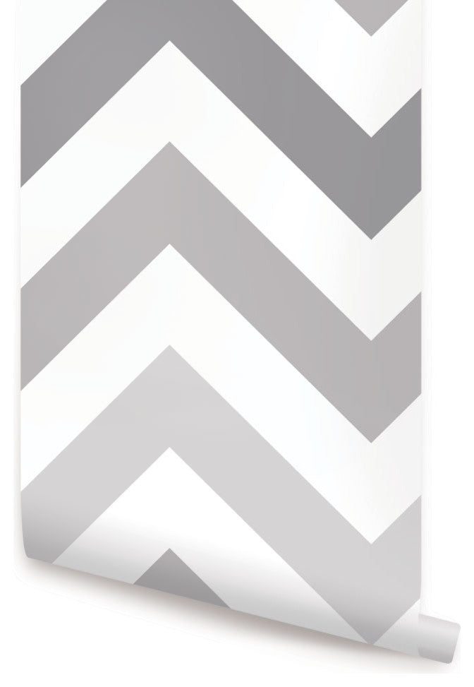 Chevron Peel and Stick Vinyl Wallpaper, Cool Gray, 24" X 60"