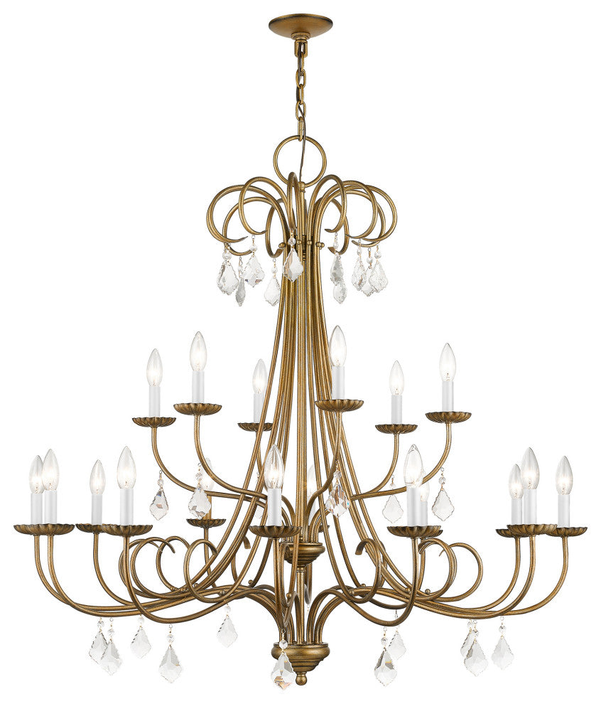 Daphne 18-Light Antique Gold Leaf Extra Large Chandelier, Clear Crystals