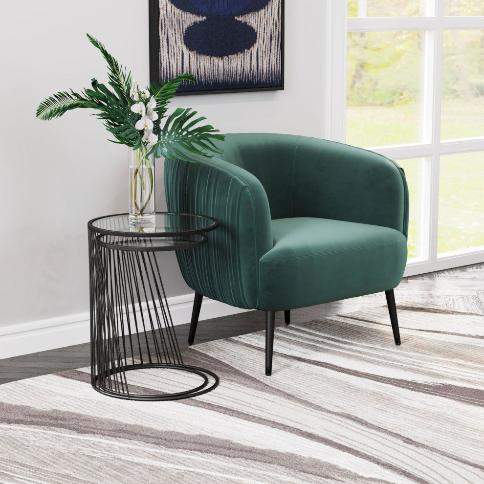 Sofa Side Table, Round, Glass, Steel Metal, Black, Clear, Lounge Hospitality