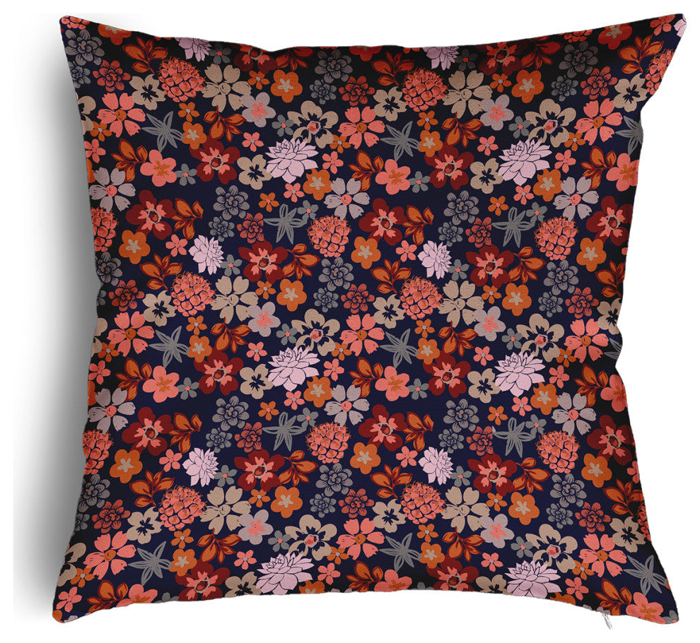 Succulent Garden Accent Pillow With Removable Insert, Navy, 18"x18"