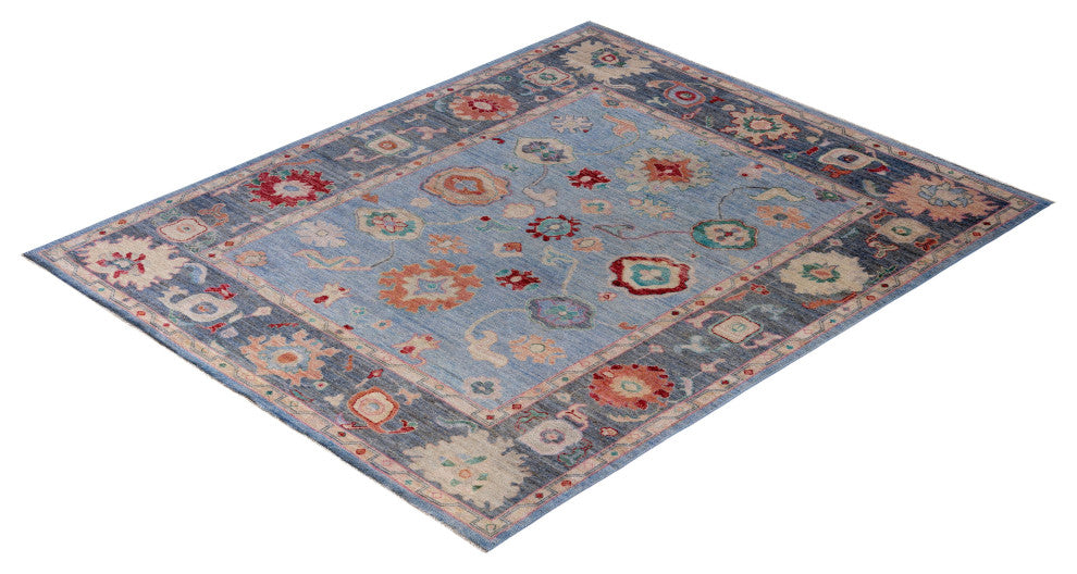 Oushak One-of-a-Kind Hand-Knotted Area Rug Light Blue, 8'0" x 9'9"