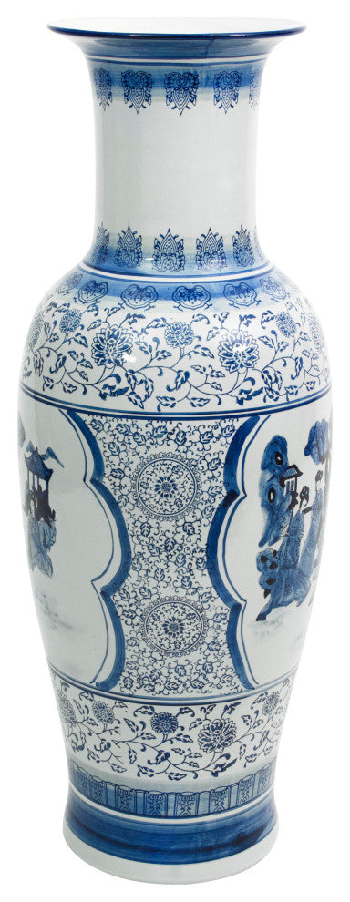 36" Ladies Blue and White Porcelain Tung Chi Vase