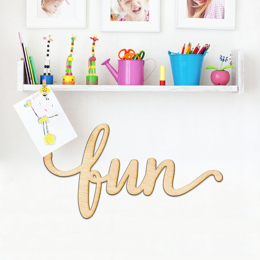 Fun Script Wood Word Wall Art Sign Unfinished, 12"x6"