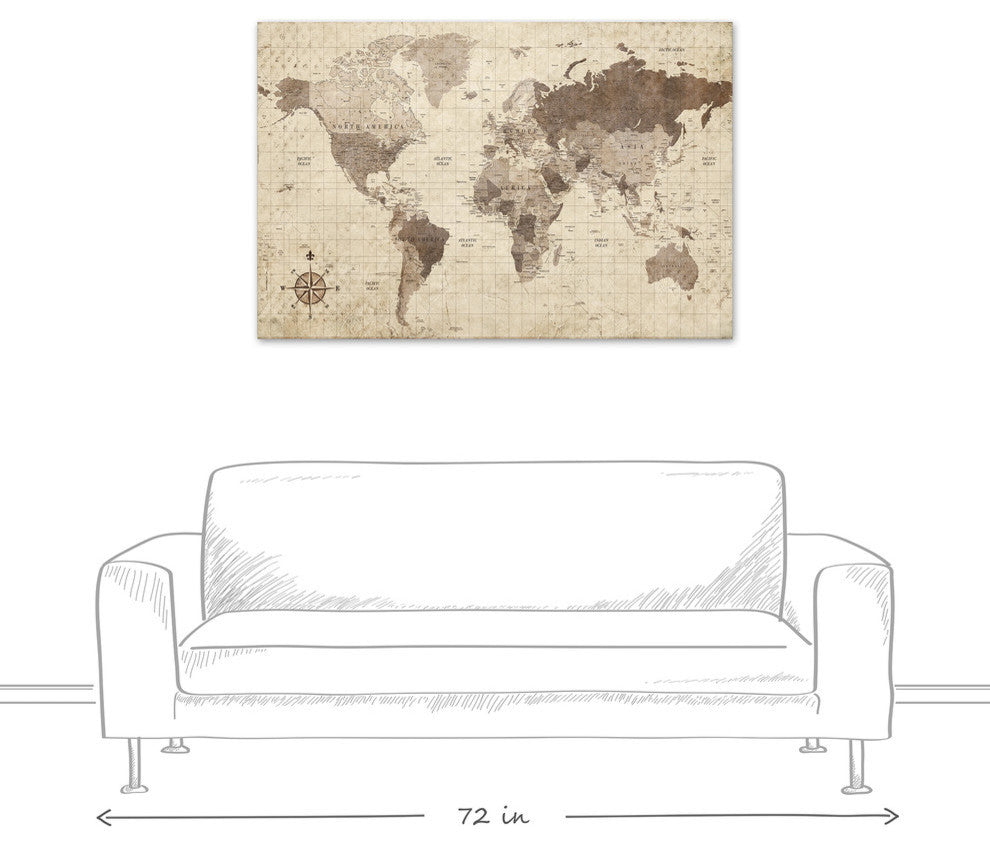 Distressed World Map Canvas Wall Art, 20"x30"