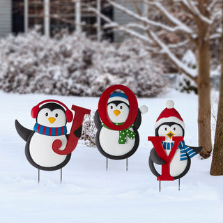 42"H Metal JOY Penguin Yard Stake or Wall Decor