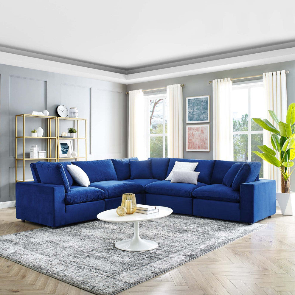 Sectional Sofa Set, Velvet, Blue Navy, Modern, Living Lounge Hotel Hospitality