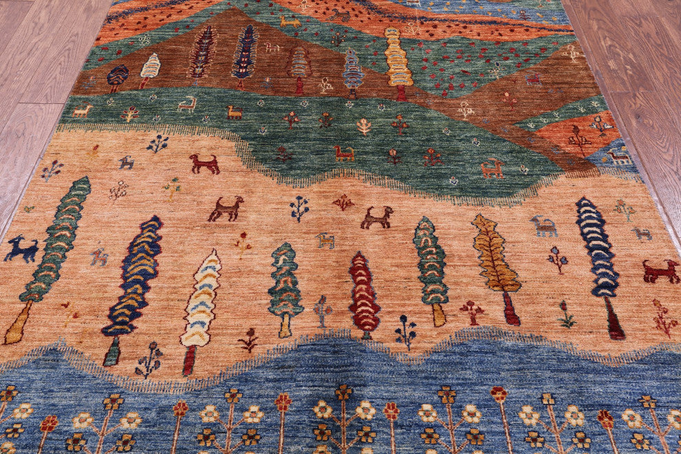 Persian Gabbeh Tribal Hand Knotted Rug 4' 11" X 6' 8" Q10717