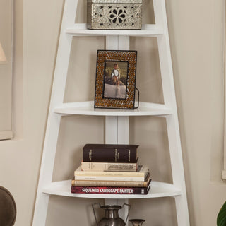 5 Tier Corner Ladder Display Bookshelf, White