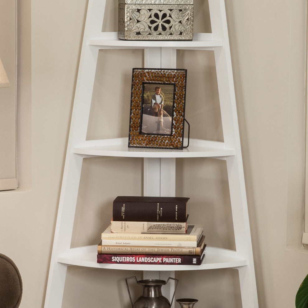 5 Tier Corner Ladder Display Bookshelf, White