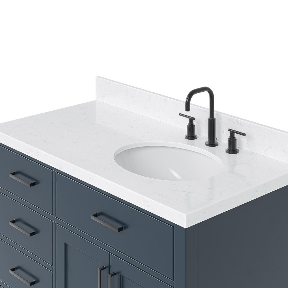 Ariel Hepburn 42" Right Offset Single Oval Sink Vanity, Carrara Quartz