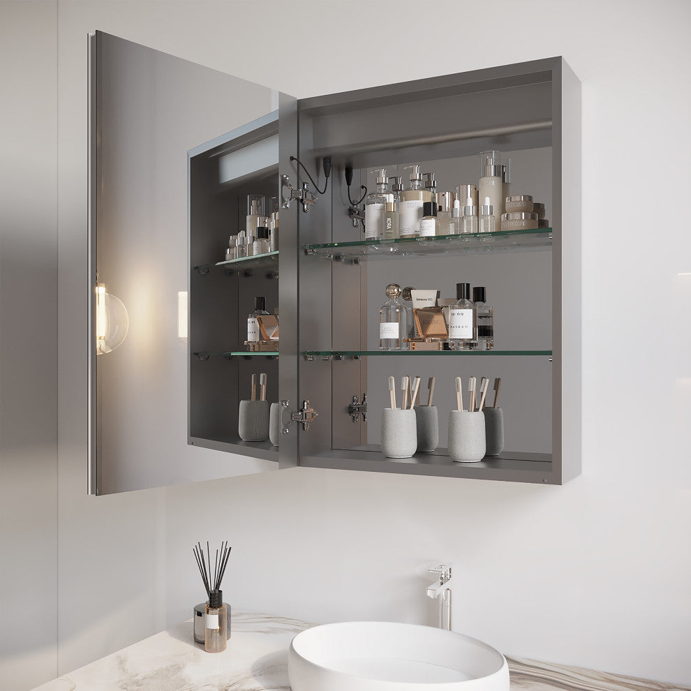 20" Surface/Recessed Mount Aluminum Medicine Cabinet with Mirror and LED Lights