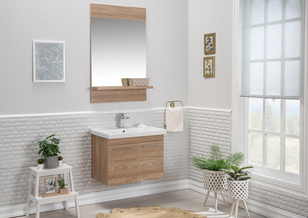 Elio Collection Fawn Bathroom Vanity With Sink, Mirror, Countertop, 28