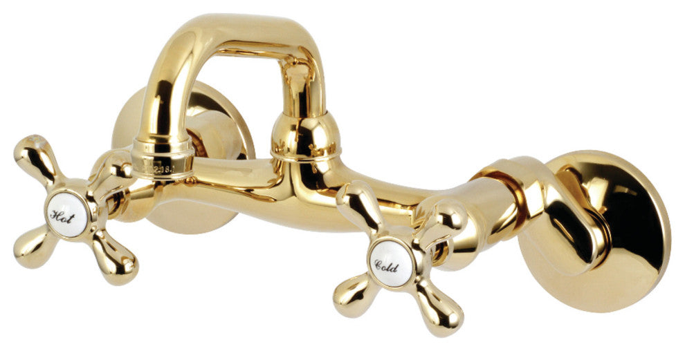 Kingston Brass KS212PB Two-Handle Wall Mount Bar Faucet, Polished Brass