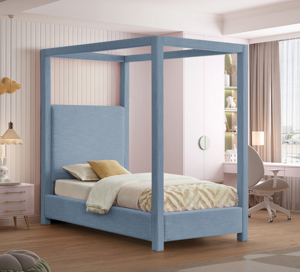 Emerson Upholstered Bed, Sky Blue, Twin, Linen Textured Fabric