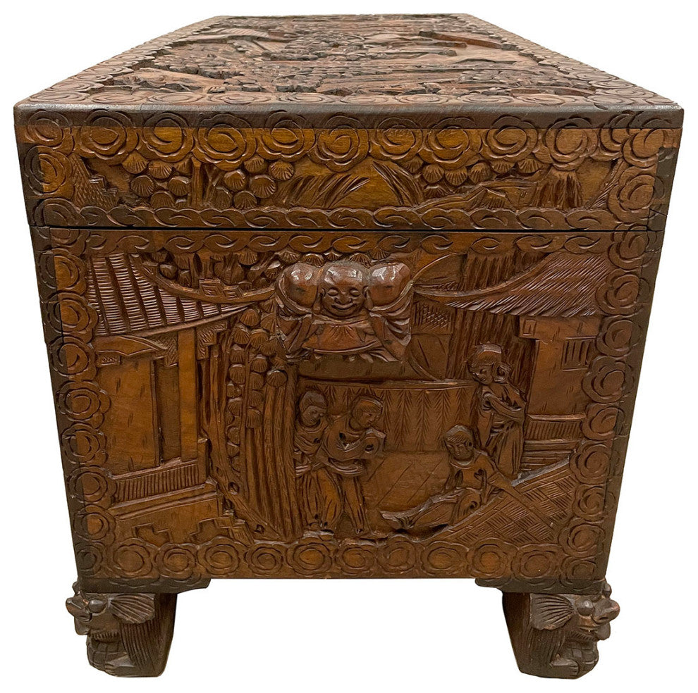 Consigned Early 20th Century Chinese Carved Camphor Wood Hope Chest