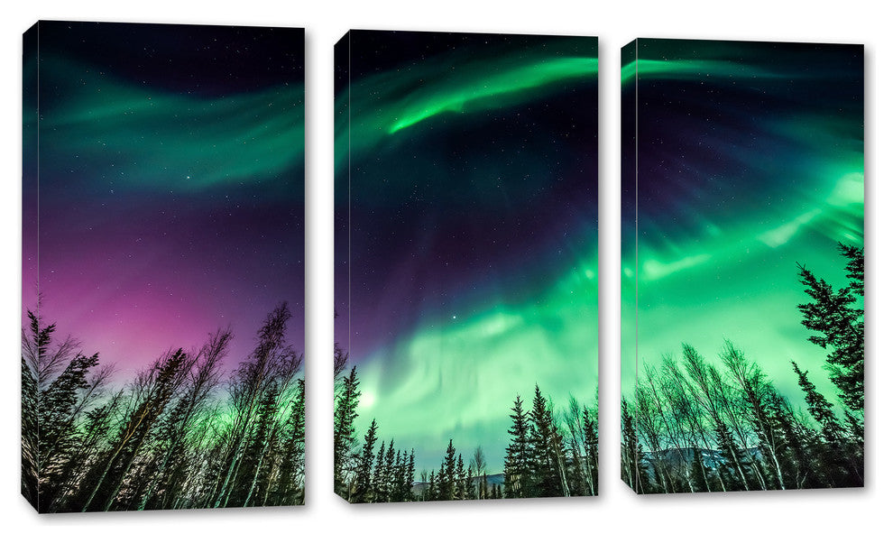 Aurora Borealis, Northern Lights, 3-Panel Canvas Print Wall Art, 30"x20"