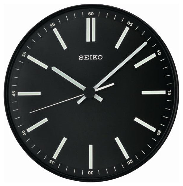 Seiko Clocks, 12" Black Wall Clock With White Markers