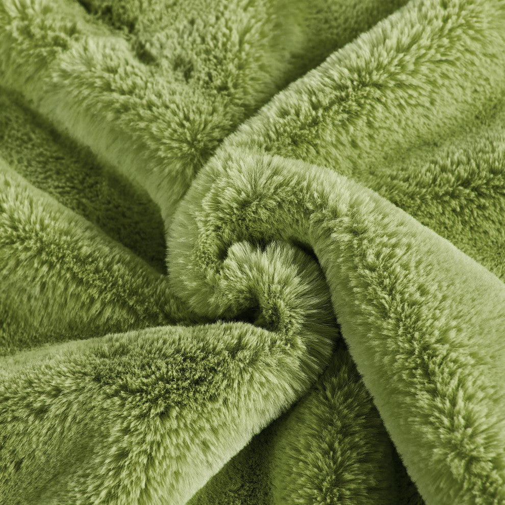 Fox Faux Fur Throw Blanket, Green Moss, 60''x80''