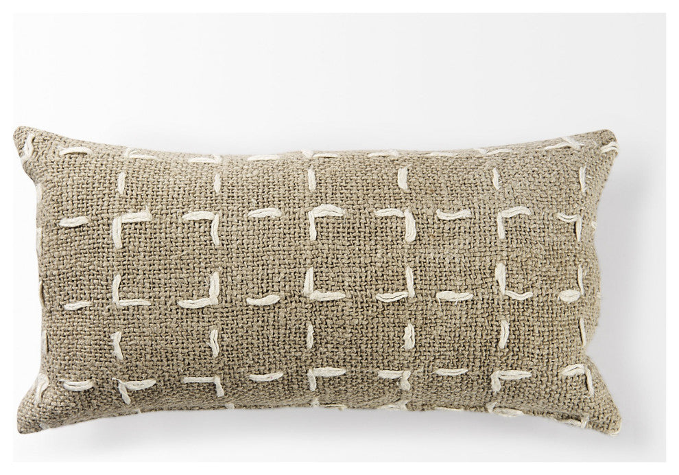 Rustic Sand and White Lumbar Decorative Pillow Cover