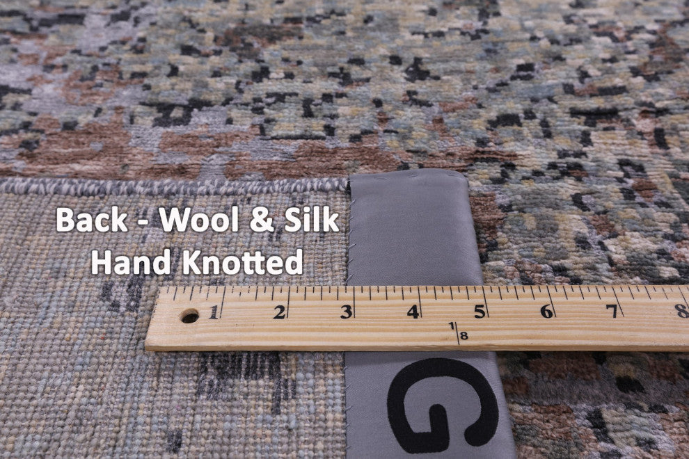 Abstract Wool and Silk Hand Knotted Rug 9' 0" X 12' 3" Q8873
