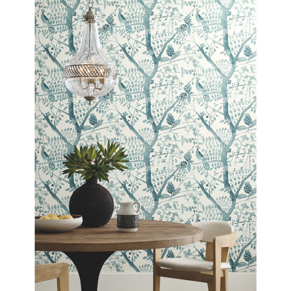 Peacock Block Print Wallpaper, Teal