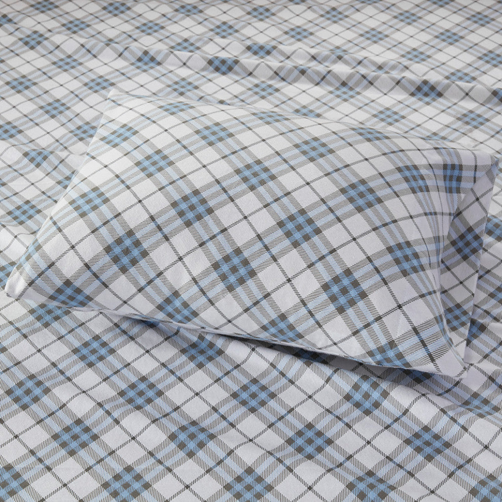 True North by Sleep Philosophy Cotton Flannel Winter Sheet Set, Plaid, Blue