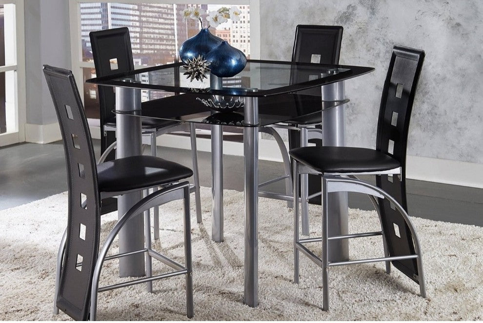 Benzara BM179846 S/2, Metal & Bi-Cast Vinyl Counter Height Chair, Cut-Out Back