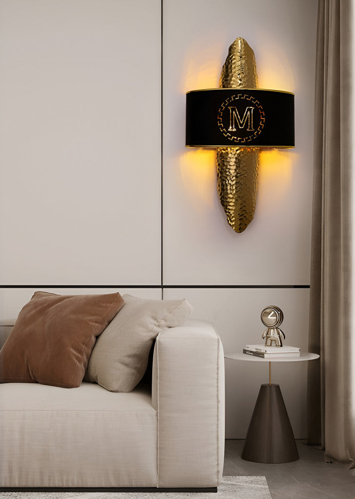 Luxury Golden Wall Lamp with M-Letter Lampshade, Living Room, Bedroom, Black