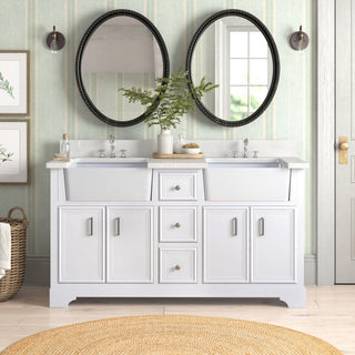 Zelda 60" Bathroom Vanity, White, Quartz, Double