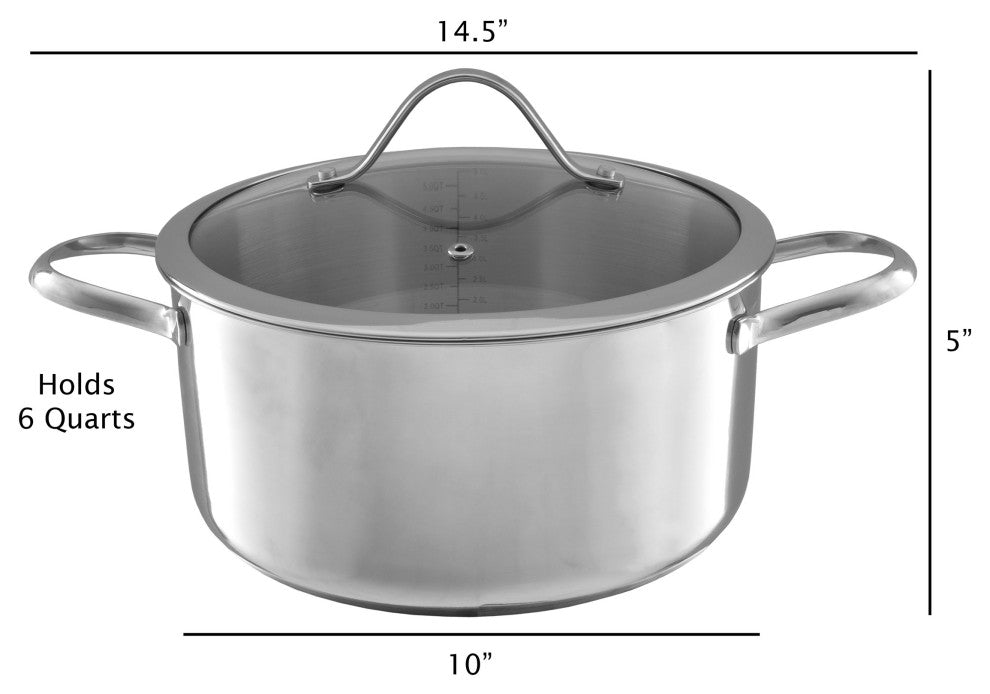 6-Quart Stainless-Steel Stock Pot Large Capacity Cookware With Lid, 6 Quart