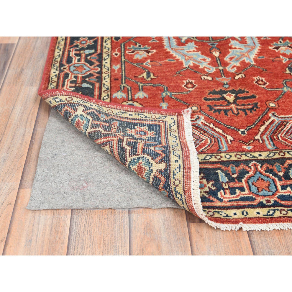 Imperial Red Afghan Peshawar Heriz Wool Hand Knotted Oriental Rug, 3'x4'10"
