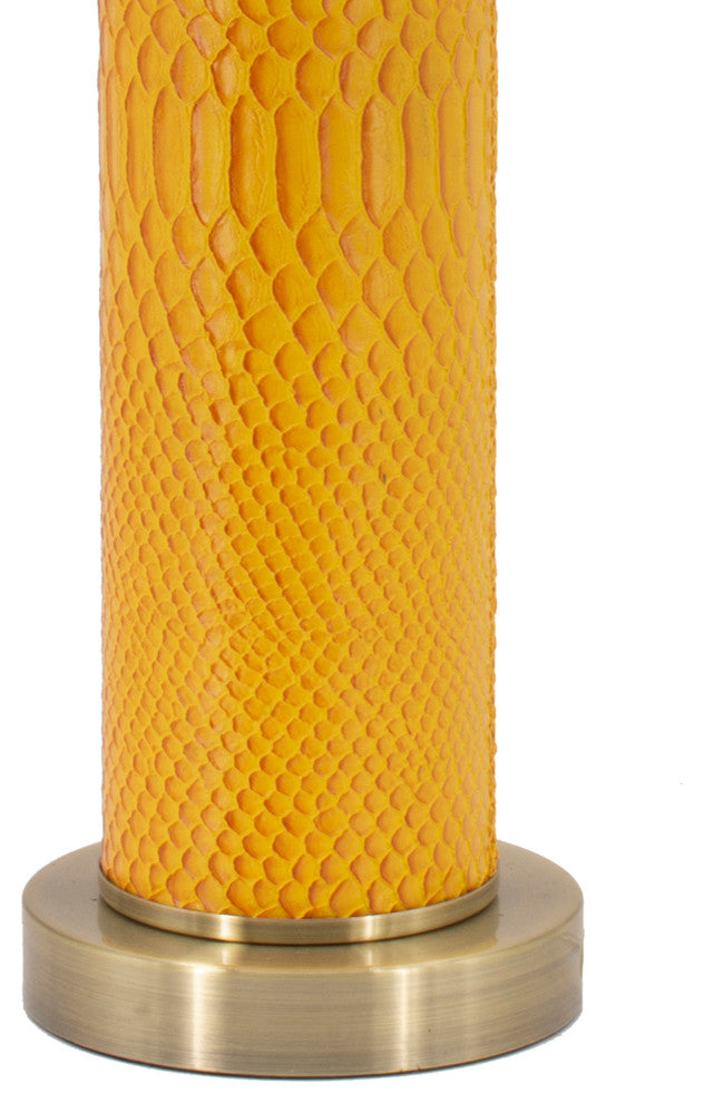 Benzara BM285167 Modern Table Lamp, Faux Leather, Iron, Bright Orange Yellow
