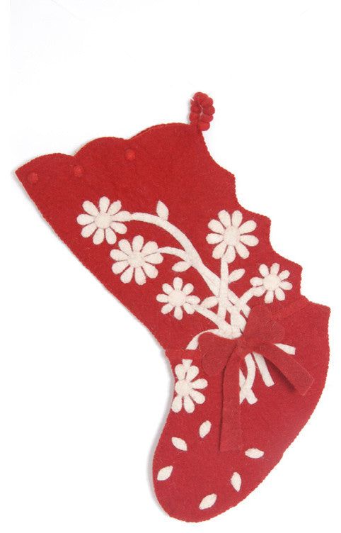 Flower Bouquet Christmas Stocking in Red