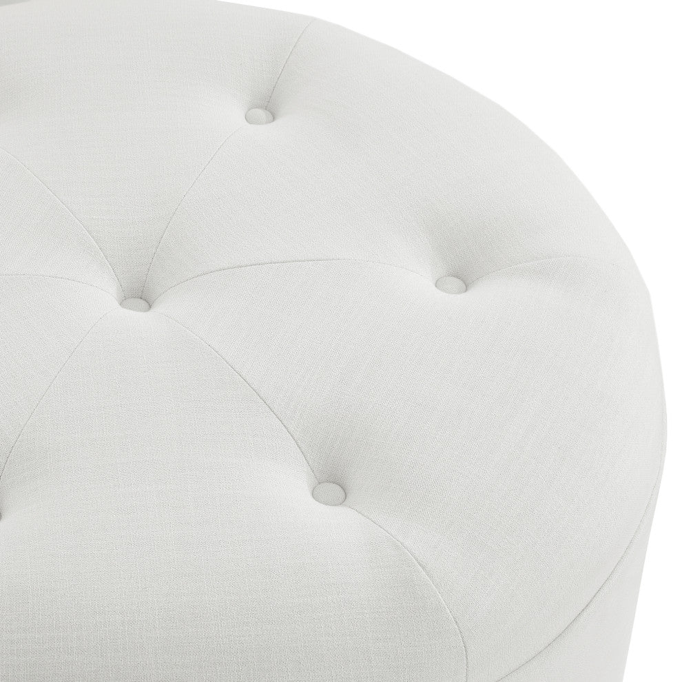 Rustic Manor Aiza Ottoman, Upholstered, Linen, Pure White