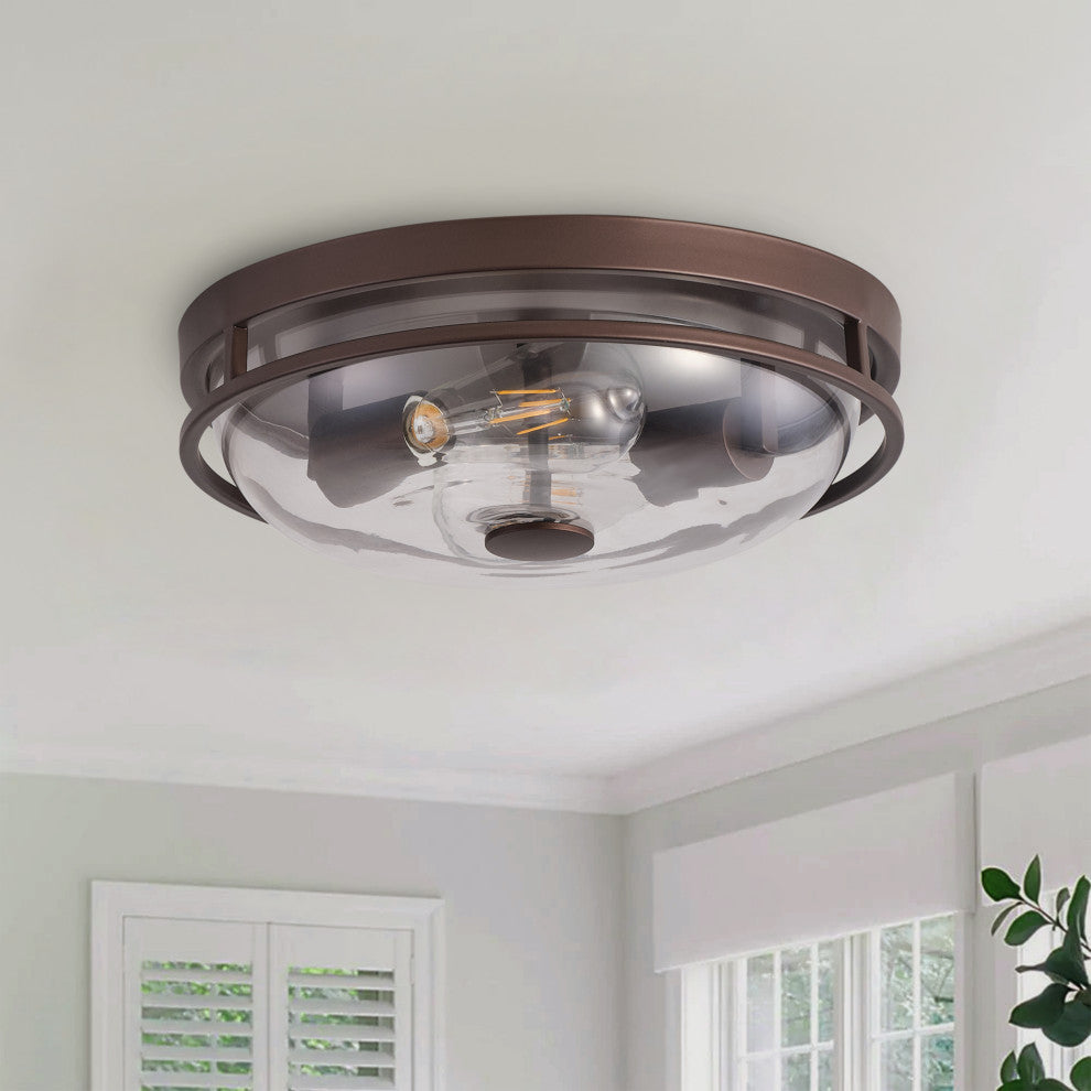 Rustic 2-Light Flush Mount Ceiling Lamp with Clear Glass Shades