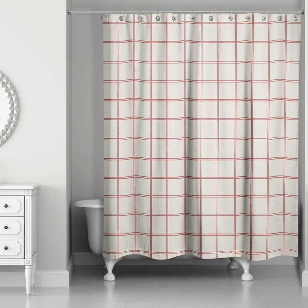 Cream and Red Check 71x74 Shower Curtain