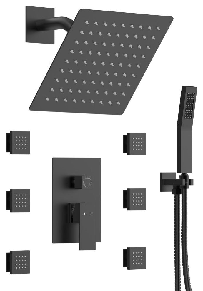3-Function Shower Faucet System with Pressure Balance Valve, Matte Black