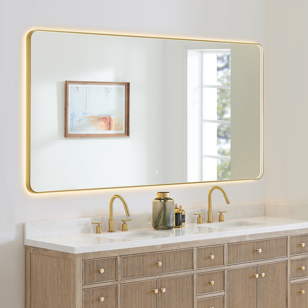 Dazzle Rectangular Bathroom/Vanity LED Lighted Wall Mirror, Brushed Gold, 84"